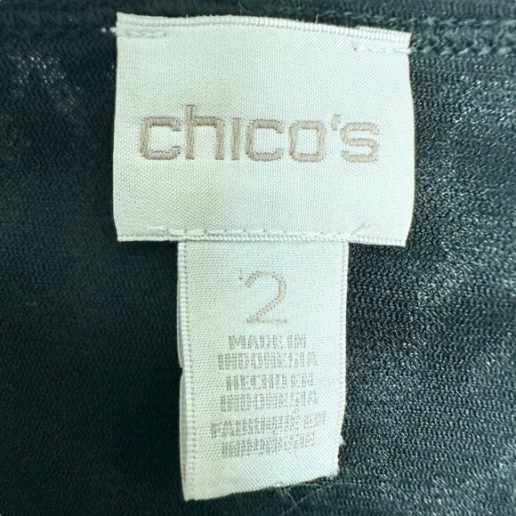 Chicos Burnout Tunic Top Size 2 L 12 Black Lace Sheer 3/4 Sleeves Nylon Poly - Picture 3 of 10